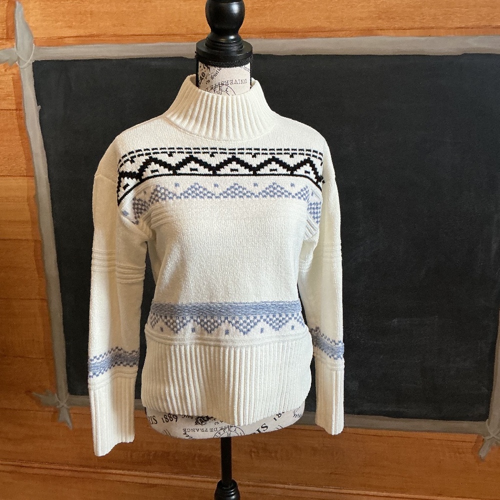 Christin Soriano beige and gray mock turtleneck sweater